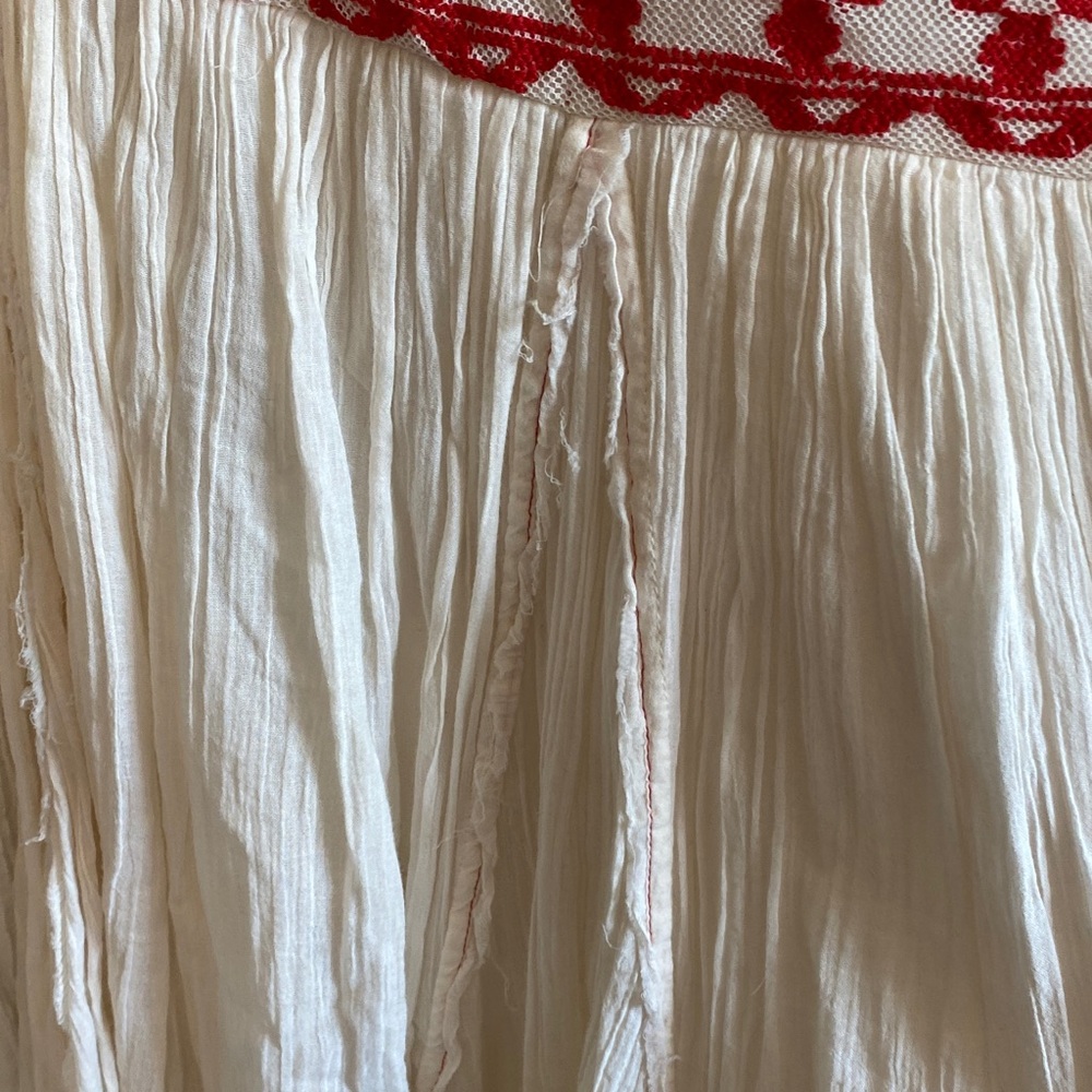 Free People Cream and Red Embroidered sheer Long Sleeve Dress - Picture 6 of 16
